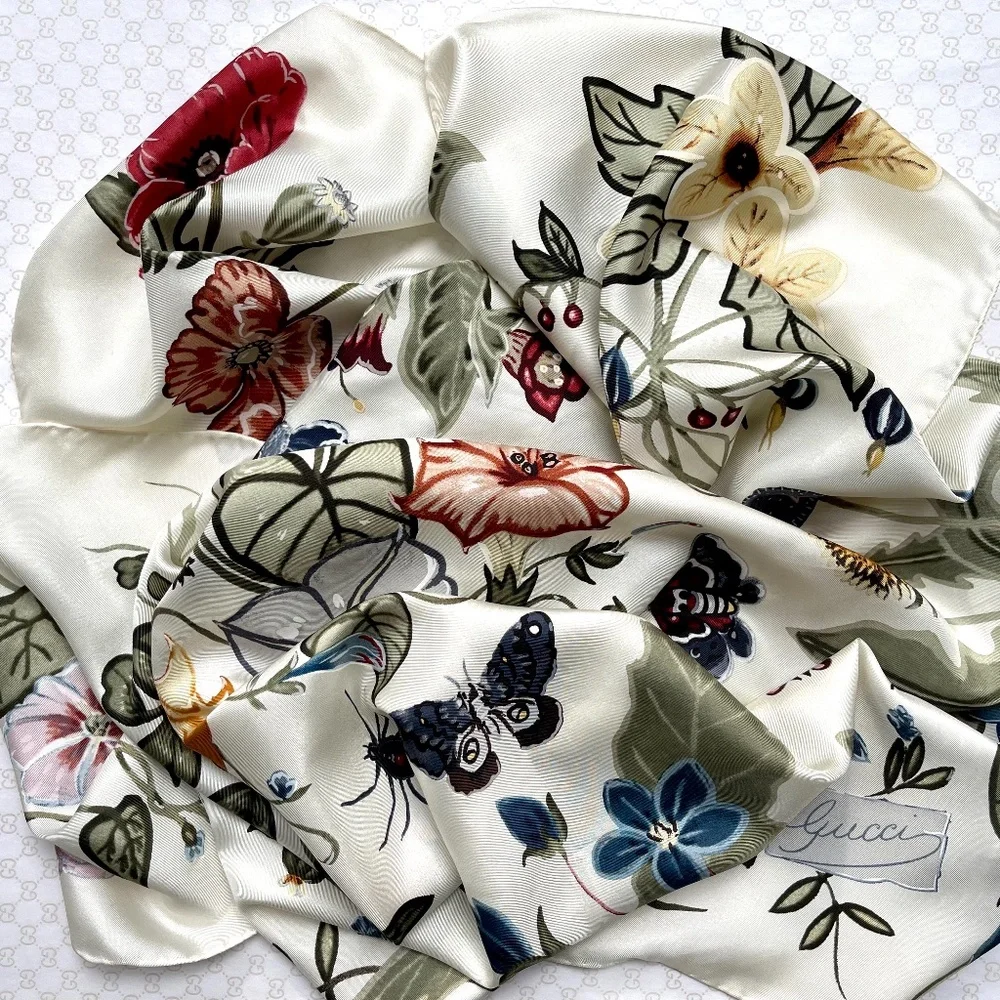 Display #1 Gucci Scarf Flora 3 Print Kris Knight Silk Wrap Scarf NWT